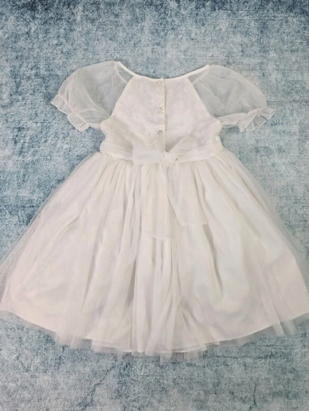 Laura Ashley London White Layered Tulle Short Puff Sleeve Dress Girls Size 6